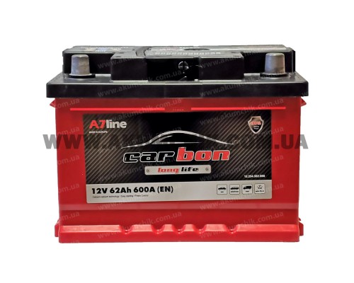 Акумулятор автомобільний 62Ah-12V Carbon (242х175х175), R, EN600 низький