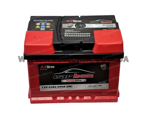 Акумулятор автомобільний 62Ah-12V Carbon (242х175х175), R, EN600 низький