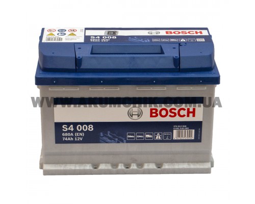 Акумулятор автомобільний 74Ah-12v Bosch S4008 (278х175х190), R, EN680