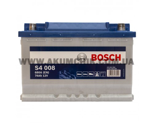 Акумулятор автомобільний 74Ah-12v Bosch S4008 (278х175х190), R, EN680