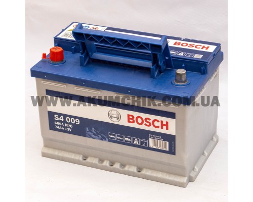 Акумулятор автомобільний 74Ah-12v Bosch S4009 (278х175х190), L, EN680