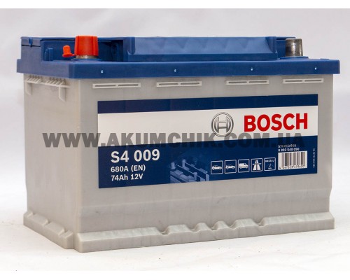 Акумулятор автомобільний 74Ah-12v Bosch S4009 (278х175х190), L, EN680