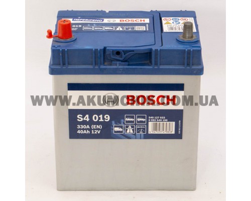 Акумулятор автомобільний 40Ah-12v Bosch S4019 Asia (187х127х227), L, EN330 1789