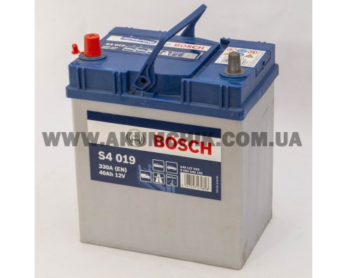 Акумулятор автомобільний 40Ah-12v Bosch S4019 Asia (187х127х227), L, EN330 1789