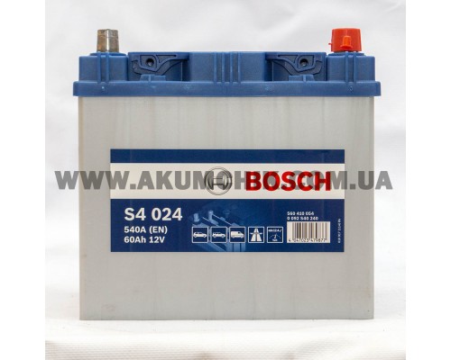 Акумулятор автомобільний 60Ah-12v Bosch S4024 Asia (232х173х225), R, EN540
