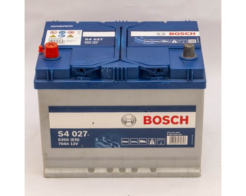 Акумулятор автомобільний 70Ah-12v Bosch S4027 Asia (261х175х220), L, EN630