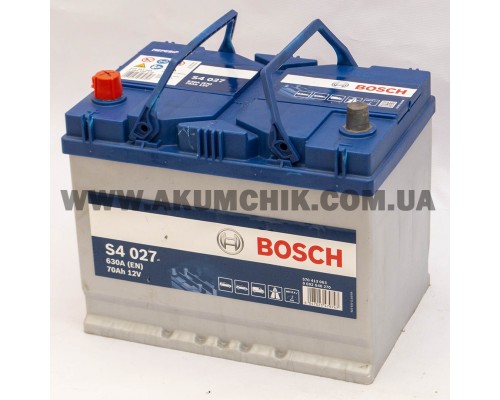 Акумулятор автомобільний 70Ah-12v Bosch S4027 Asia (261х175х220), L, EN630