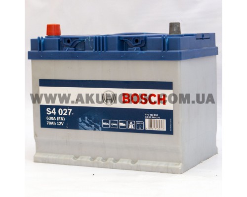 Акумулятор автомобільний 70Ah-12v Bosch S4027 Asia (261х175х220), L, EN630