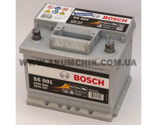 Акумулятор автомобільний 52Ah-12v Bosch S5001 (207х175х175), R, EN520 1375