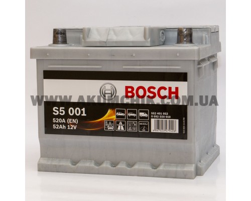 Акумулятор автомобільний 52Ah-12v Bosch S5001 (207х175х175), R, EN520 1375