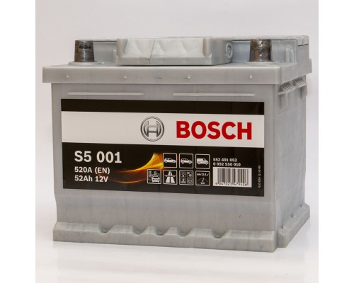 Акумулятор автомобільний 52Ah-12v Bosch S5001 (207х175х175), R, EN520 1375