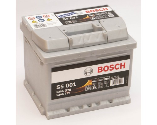 Аккумулятор автомобильный 52Ah-12v Bosch S5001 (207х175х175), R, EN520