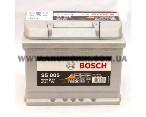 Акумулятор автомобільний 63Ah-12v Bosch S5005 (242х175х190), R, EN630