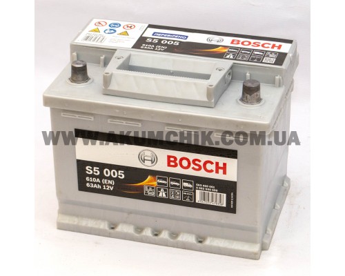 Акумулятор автомобільний 63Ah-12v Bosch S5005 (242х175х190), R, EN630