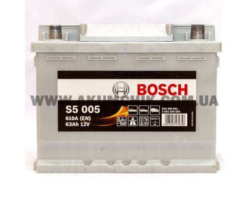 Акумулятор автомобільний 63Ah-12v Bosch S5005 (242х175х190), R, EN630
