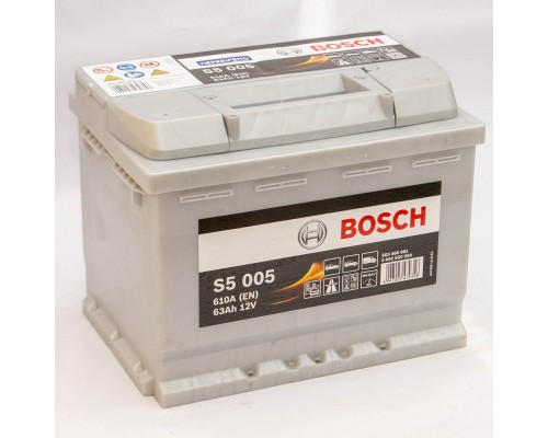 Акумулятор автомобільний 63Ah-12v Bosch S5005 (242х175х190), R, EN630
