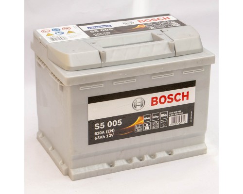 Аккумулятор автомобильный 63Ah-12v Bosch S5005 (242х175х190), R, EN630