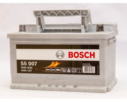 Акумулятор автомобільний 74Ah-12v Bosch S5007 (278х175х175) низький, R, EN750