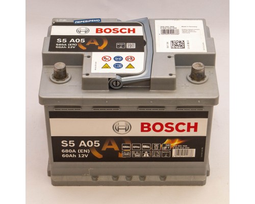 Акумулятор автомобільний 60Ah-12v Bosch AGM S5A05 (242х175х190) Start Stop, R, EN680