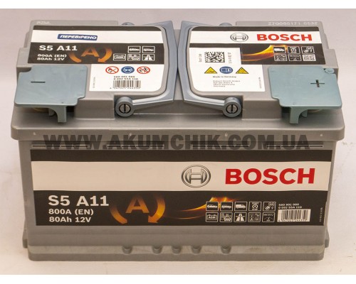 Акумулятор автомобільний 80Ah-12v Bosch AGM S5A11 (315х175х190) Start Stop, R, EN800 3555