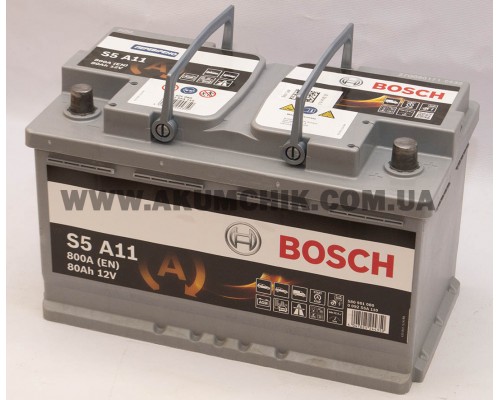 Акумулятор автомобільний 80Ah-12v Bosch AGM S5A11 (315х175х190) Start Stop, R, EN800 3555