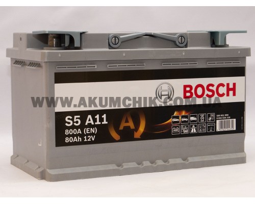 Акумулятор автомобільний 80Ah-12v Bosch AGM S5A11 (315х175х190) Start Stop, R, EN800 3555