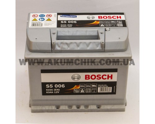Акумулятор автомобільний 63Ah-12v Bosch S5006 (242х175х190), L, EN630