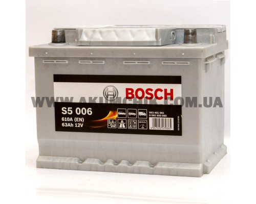 Акумулятор автомобільний 63Ah-12v Bosch S5006 (242х175х190), L, EN630