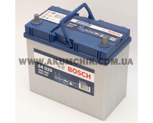 Аккумулятор автомобильный 45Ah-12v Bosch S4020 Asia (238х129х227) тонкие клеммы, R, EN330