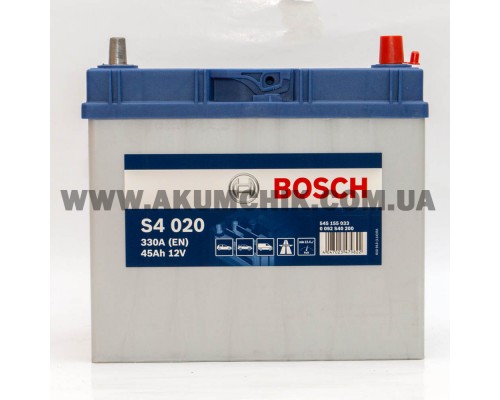 Аккумулятор автомобильный 45Ah-12v Bosch S4020 Asia (238х129х227) тонкие клеммы, R, EN330