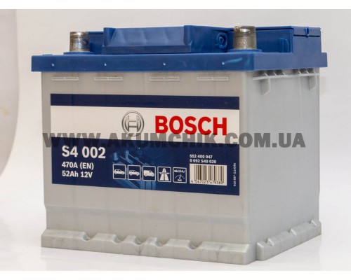 Акумулятор автомобільний 52Ah-12v Bosch S4002 (207х175х190), R, EN470