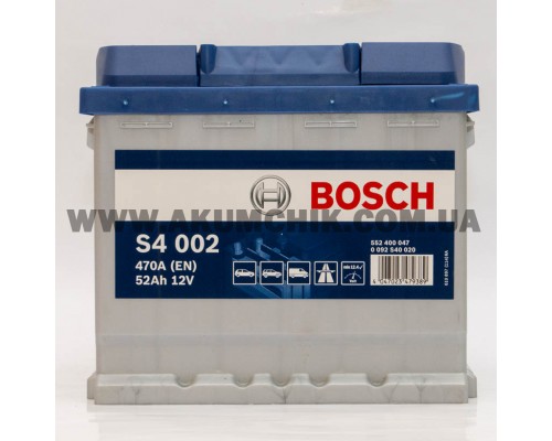 Акумулятор автомобільний 52Ah-12v Bosch S4002 (207х175х190), R, EN470