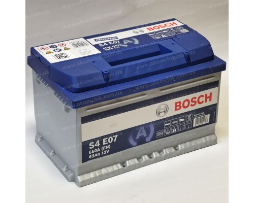 Акумулятор 65Ah-12v Bosch EFB S4E07 (278х175х175) Бош Start Stop, R, EN650 низький
