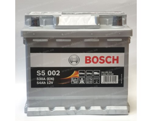 Акумулятор автомобільний 54Ah-12v Bosch S5002 (207х175х190), R, EN530