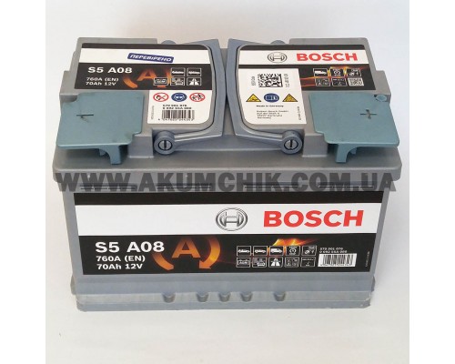 Акумулятор автомобільний 70Ah-12v Bosch AGM S5A08 (278х175х190) Start Stop, R, EN760 1879