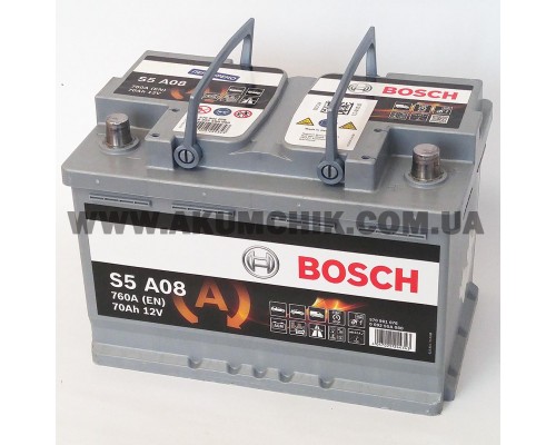 Акумулятор автомобільний 70Ah-12v Bosch AGM S5A08 (278х175х190) Start Stop, R, EN760 1879