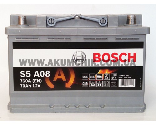 Акумулятор автомобільний 70Ah-12v Bosch AGM S5A08 (278х175х190) Start Stop, R, EN760 1879