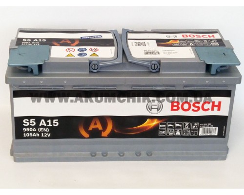 Акумулятор автомобільний 105Ah-12v Bosch AGM S5A15 (393х175х190) Start Stop, R, EN950
