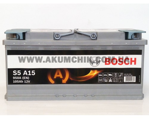 Акумулятор автомобільний 105Ah-12v Bosch AGM S5A15 (393х175х190) Start Stop, R, EN950