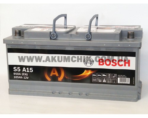 Акумулятор автомобільний 105Ah-12v Bosch AGM S5A15 (393х175х190) Start Stop, R, EN950
