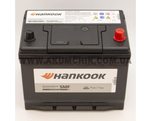 Акумулятор автомобільний 72Ah-12v Hankook Asia MF90D26FL (261х175х220), R, CCA650