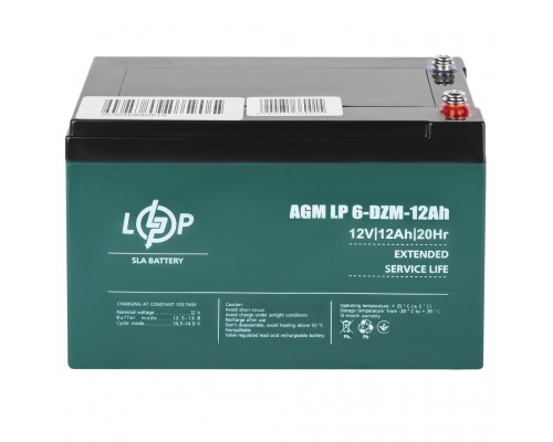 Тяговий свинцево-кислотний акумулятор LP 6-DZM-12 Ah - під Болт М5