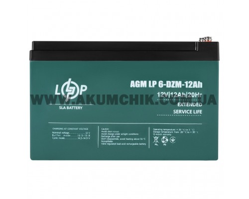 Тяговий свинцево-кислотний акумулятор LP 6-DZM-12 Ah - під Болт М5