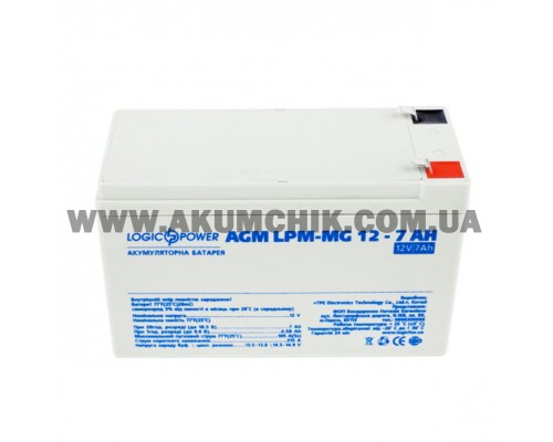 Акумулятор мультигелевий LogicPower LPM-MG12-7 AH, 12В, 7Аг 6552