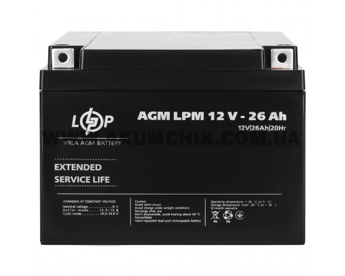 Акумулятор LogicPower AGM LPM 12V - 26 Ah, 12В, 26Аг
