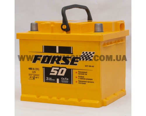 Акумулятор автомобільний 50Ah-12V Forse (202х175х175) низький, R, EN480 3146