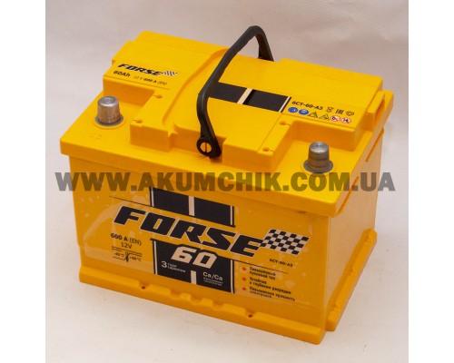Акумулятор автомобільний 60Ah-12V Forse (242х175х175) низький, L, EN600 3345