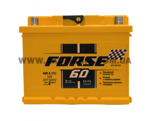 Акумулятор автомобільний 60Ah-12V Forse (242х175х175) низький, R, EN600 3376