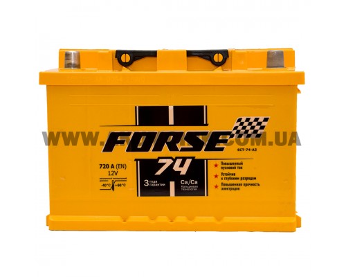 Акумулятор автомобільний 74Ah-12V Forse (278х175х190), R, EN720 3136