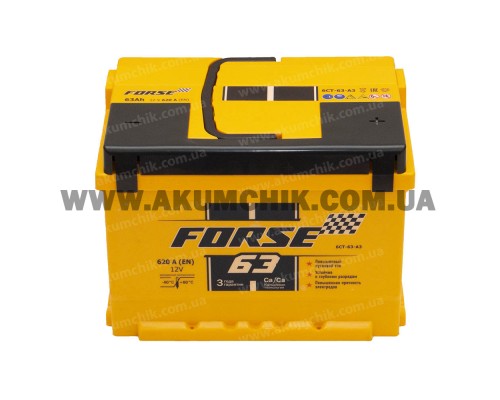 Акумулятор автомобільний 63Ah-12V Forse (242х175х175) низький, R, EN620